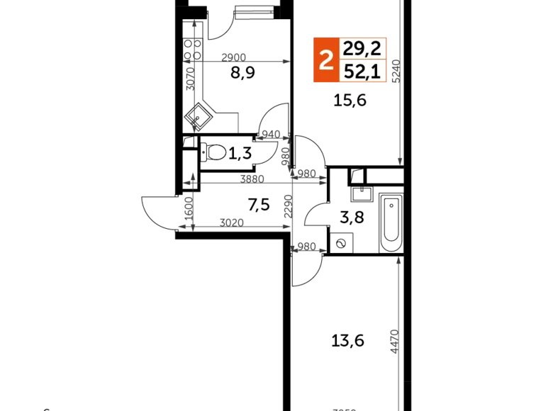 Wohnung 2 zimmer 52 m² Veshki, Russland