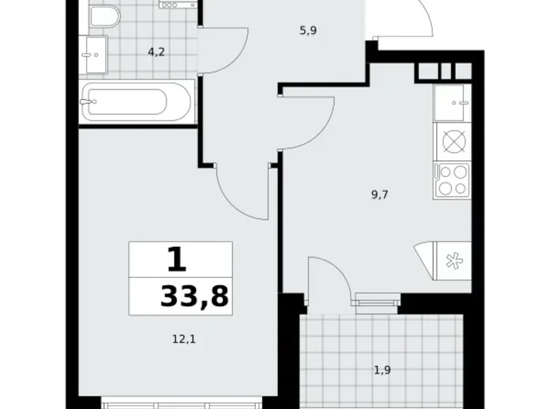 1 room apartment 34 m² Moscow, Russia