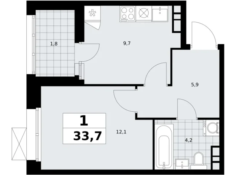 Квартира 1 комната 34 м² поселение Сосенское, Россия