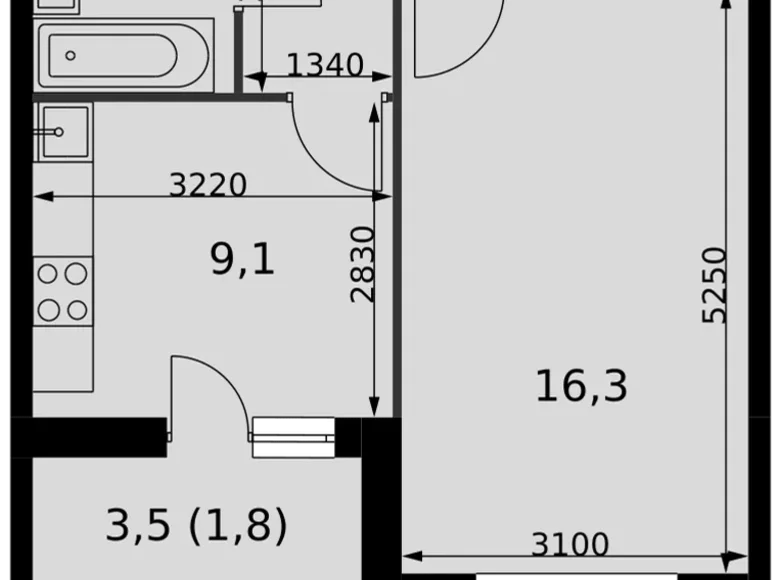 Квартира 1 комната 39 м² Развилка, Россия