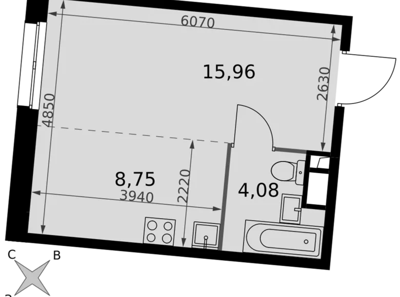 1 room studio apartment 29 m² Moscow, Russia