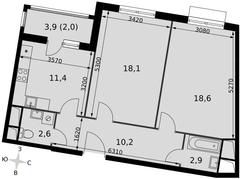 Mieszkanie 2 pokoi 66 m² Razvilka, Rosja