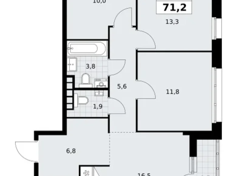 Appartement 3 chambres 71 m² Postnikovo, Fédération de Russie