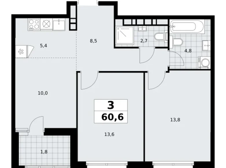 Apartamento 3 habitaciones 61 m² poselenie Sosenskoe, Rusia