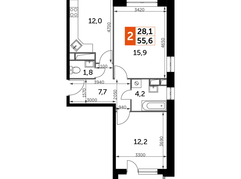 Wohnung 2 zimmer 56 m² Veshki, Russland