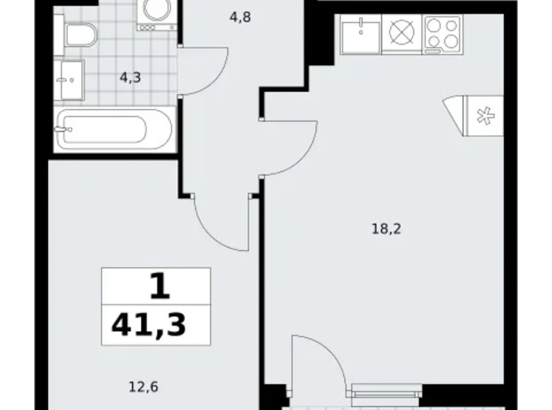 1 room apartment 41 m² Troitsk, Russia