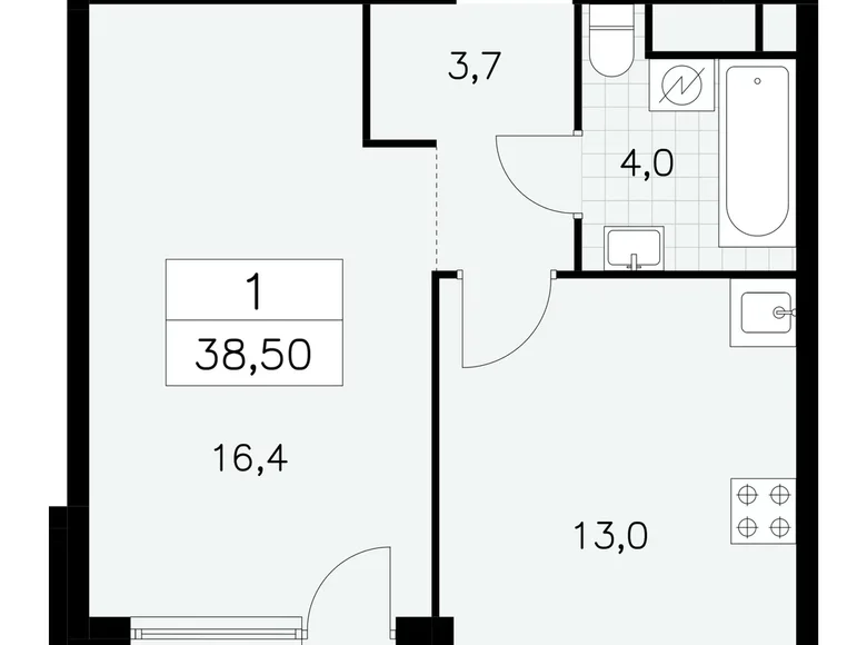 Wohnung 1 Zimmer 39 m² Südwestlicher Verwaltungsbezirk, Russland