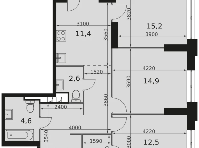 3 room apartment 80 m² Moscow, Russia