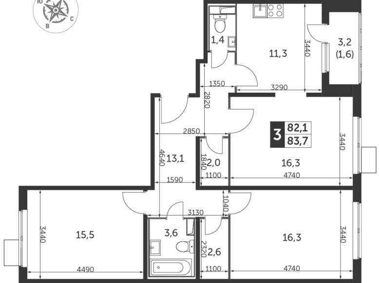 Appartement 3 chambres 84 m² Lioubertsy, Fédération de Russie