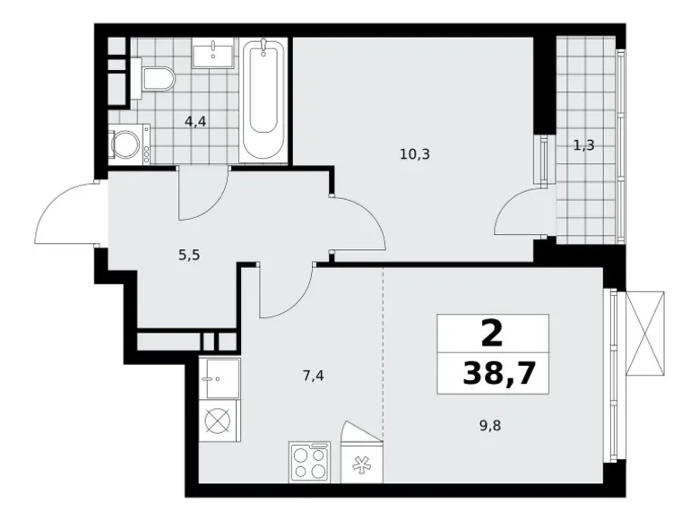 Wohnung 2 zimmer 39 m² Moskau, Russland