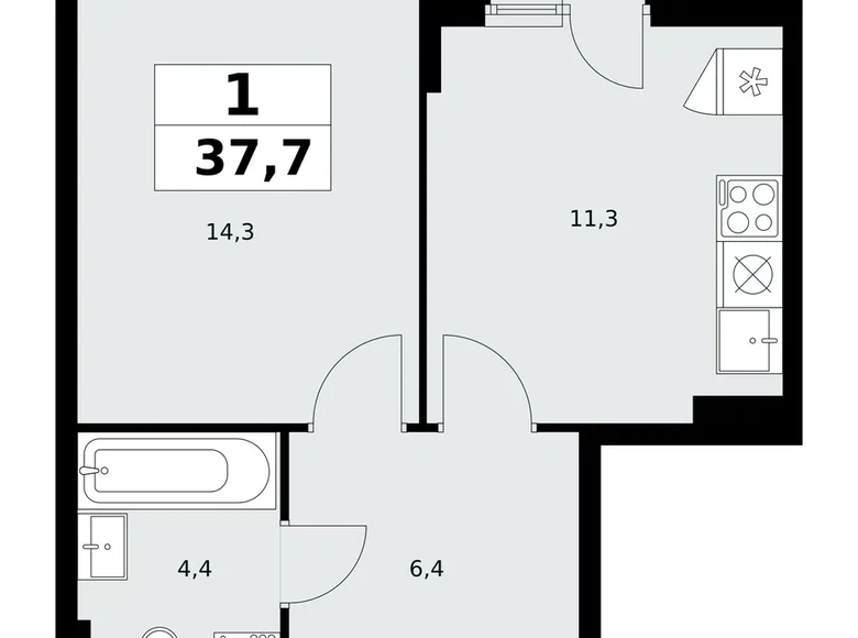 Wohnung 1 Zimmer 38 m² poselenie Sosenskoe, Russland