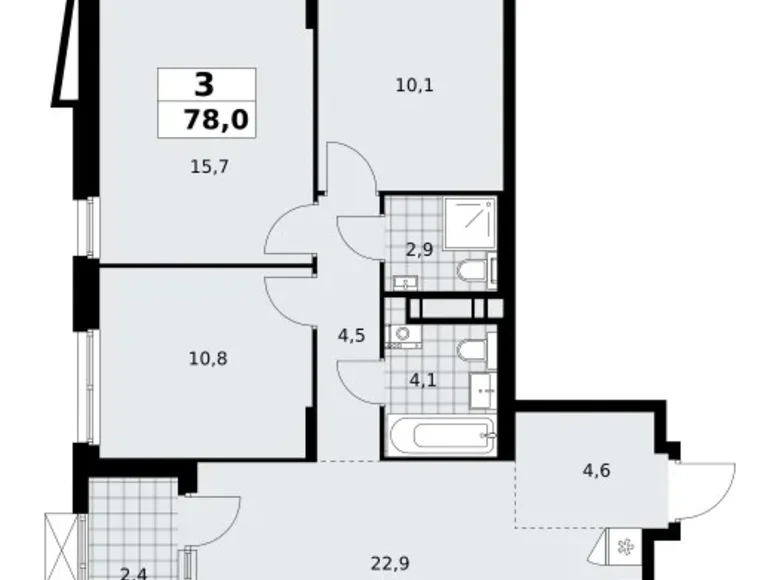 3 room apartment 78 m² poselenie Sosenskoe, Russia