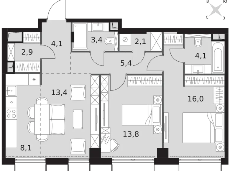 Appartement 3 chambres 73 m² North-Western Administrative Okrug, Fédération de Russie