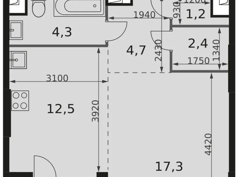 Студия 1 комната 44 м² Северо-Западный административный округ, Россия