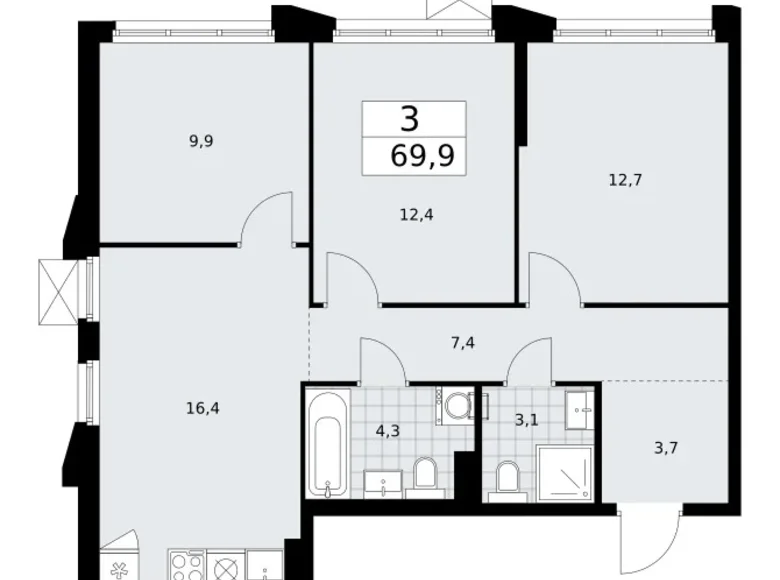 Квартира 3 комнаты 70 м² район Троицк, Россия