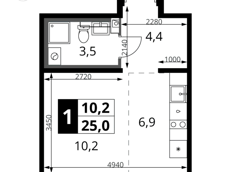 Kawalerka 1 pokój 25 m² rejon leniński, Rosja