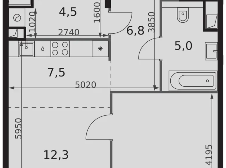 1 room apartment 51 m² Moscow, Russia