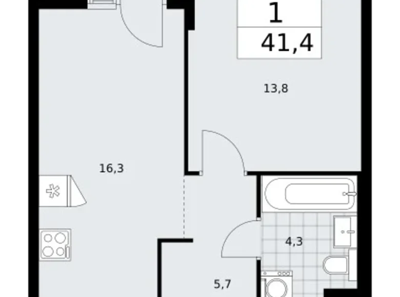 Apartamento 1 habitación 41 m² Troitsk, Rusia