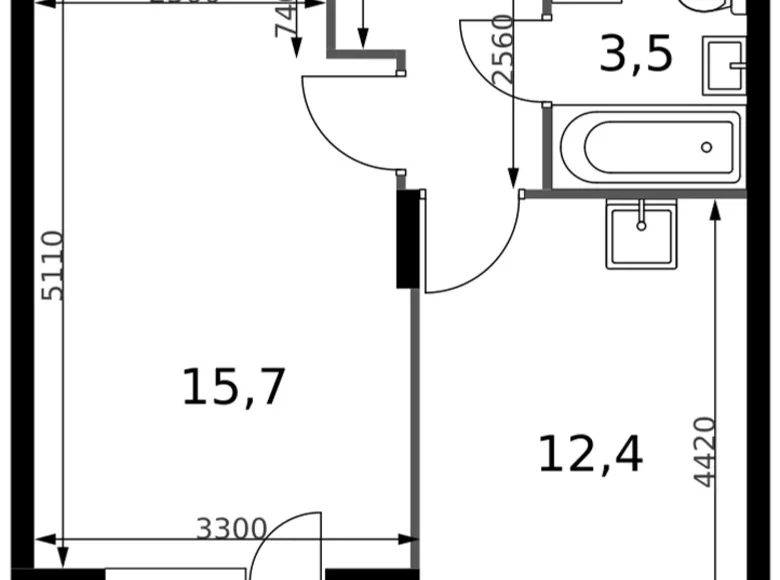 Квартира 1 комната 37 м² Сапроново, Россия