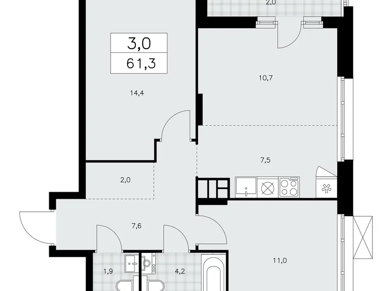 Wohnung 3 zimmer 61 m² poselenie Sosenskoe, Russland