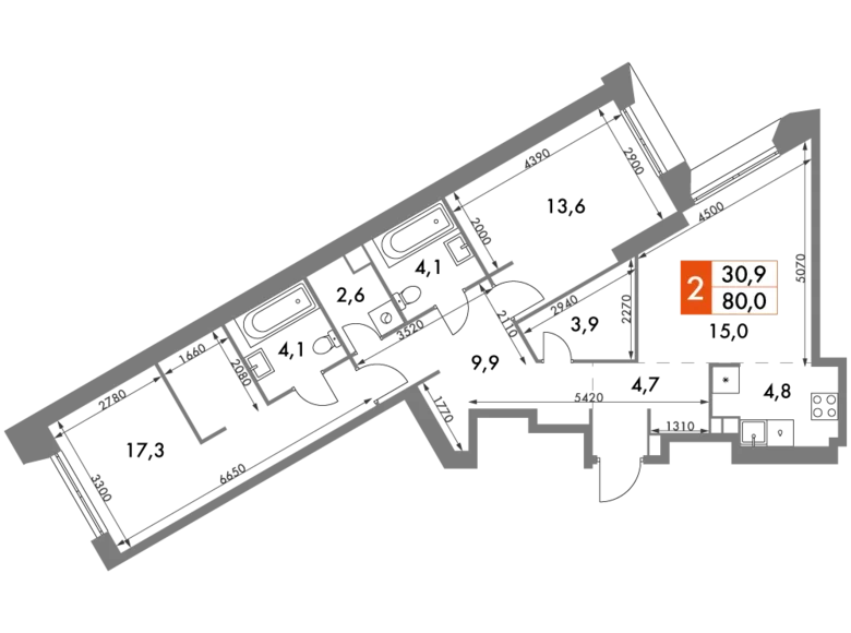 Квартира 2 комнаты 80 м² район Коньково, Россия