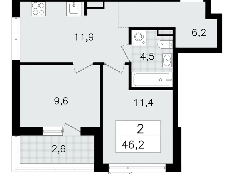 Apartamento 2 habitaciones 46 m² Vsevolozhsk, Rusia