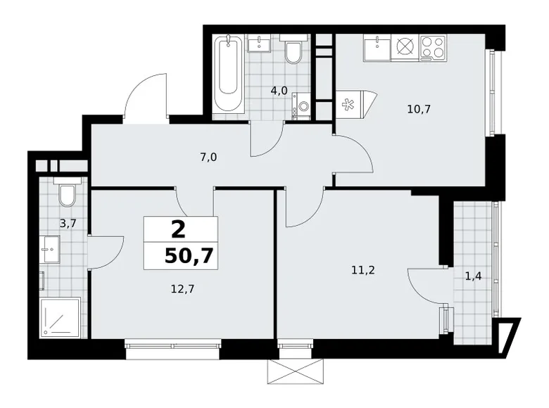 Apartamento 2 habitaciones 51 m² poselenie Sosenskoe, Rusia