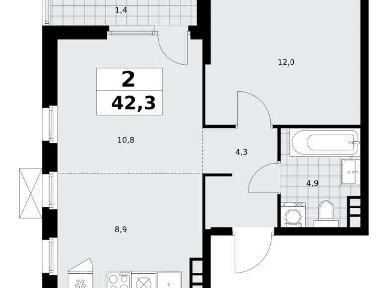 Wohnung 2 zimmer 42 m² Südwestlicher Verwaltungsbezirk, Russland