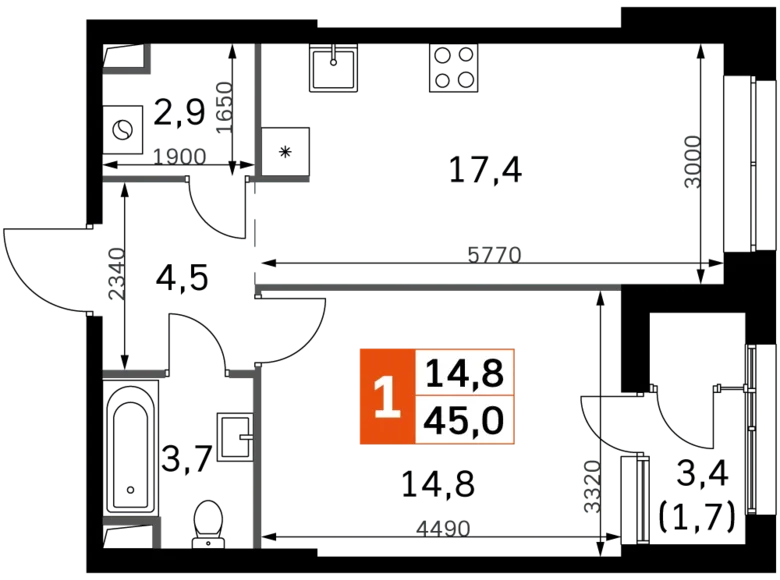 Appartement 1 chambre 45 m² Moscou, Fédération de Russie