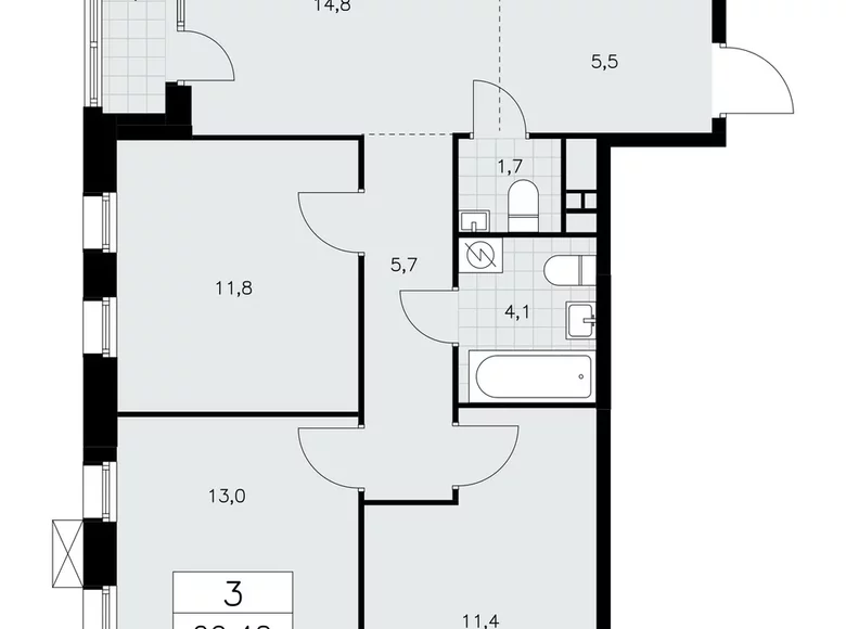 Mieszkanie 3 pokoi 69 m² poselenie Sosenskoe, Rosja