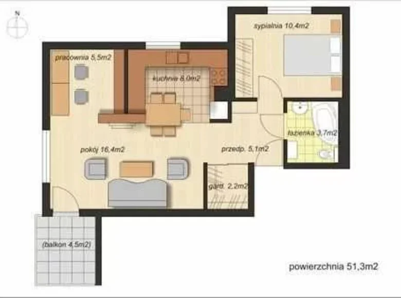 Appartement 2 chambres 51 m² en Cracovie, Pologne