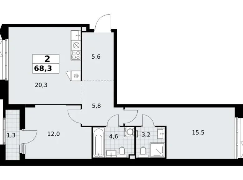 Квартира 2 комнаты 68 м² район Троицк, Россия