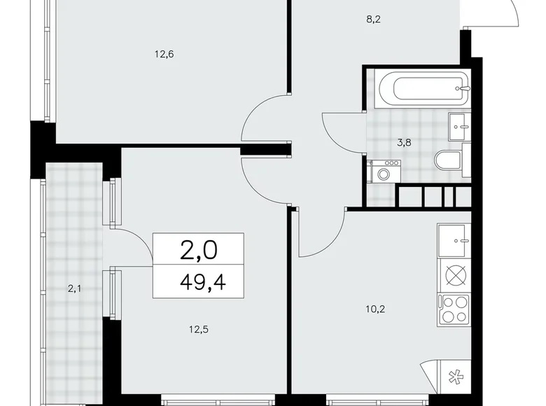 Wohnung 2 Zimmer 49 m² poselenie Sosenskoe, Russland