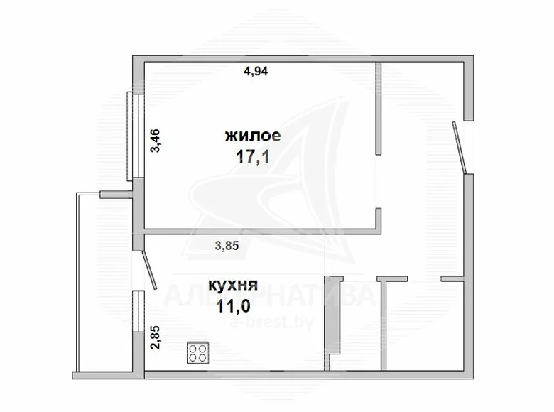 Квартира 1 комната 42 м² Брест, Беларусь