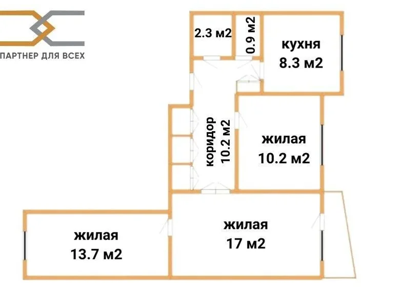 3 room apartment 62 m² Salihorsk, Belarus