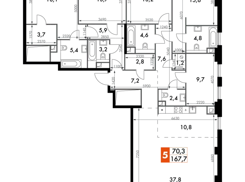 Квартира 6 комнат 168 м² Северо-Западный административный округ, Россия