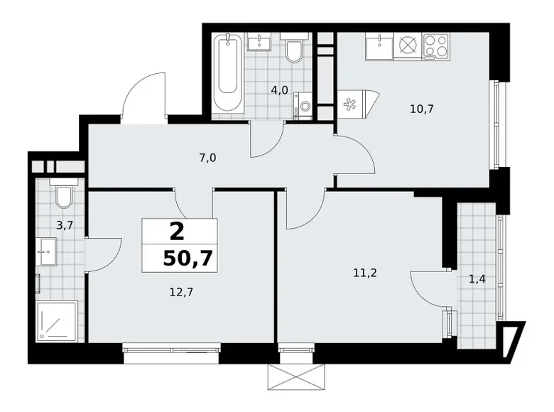 Wohnung 2 zimmer 51 m² poselenie Sosenskoe, Russland