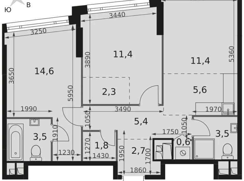 2 room apartment 63 m² Moscow, Russia