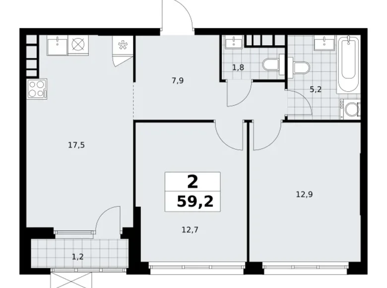 Квартира 2 комнаты 59 м² Юго-Западный административный округ, Россия