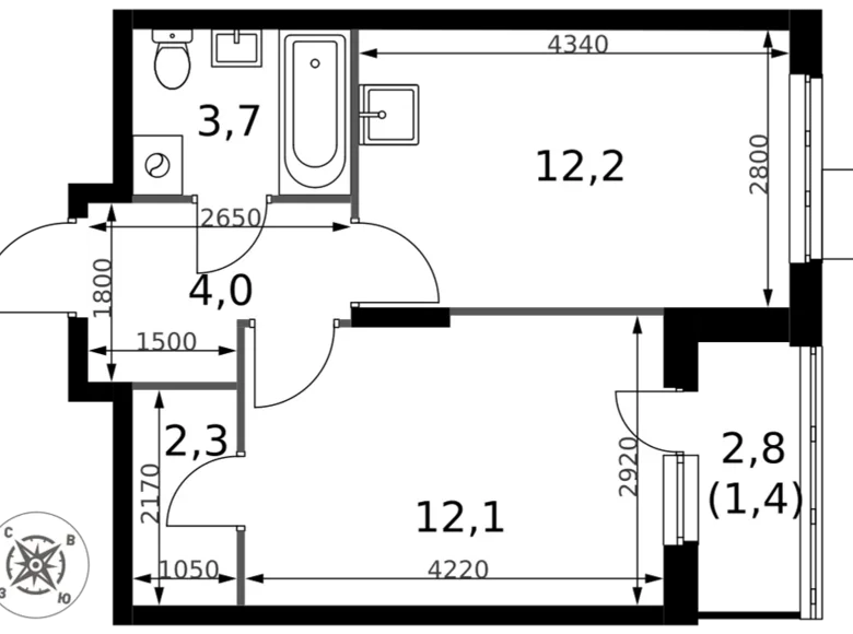 Квартира 1 комната 36 м² Сапроново, Россия