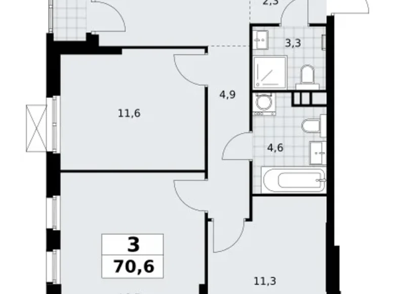 Квартира 3 комнаты 71 м² Юго-Западный административный округ, Россия