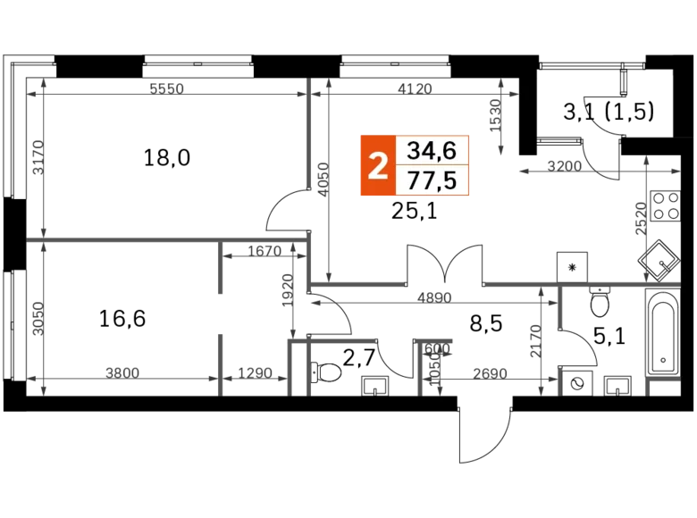 Квартира 3 комнаты 78 м² Москва, Россия