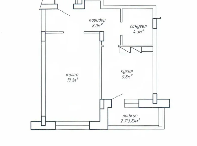 1 room apartment 44 m² Minsk, Belarus