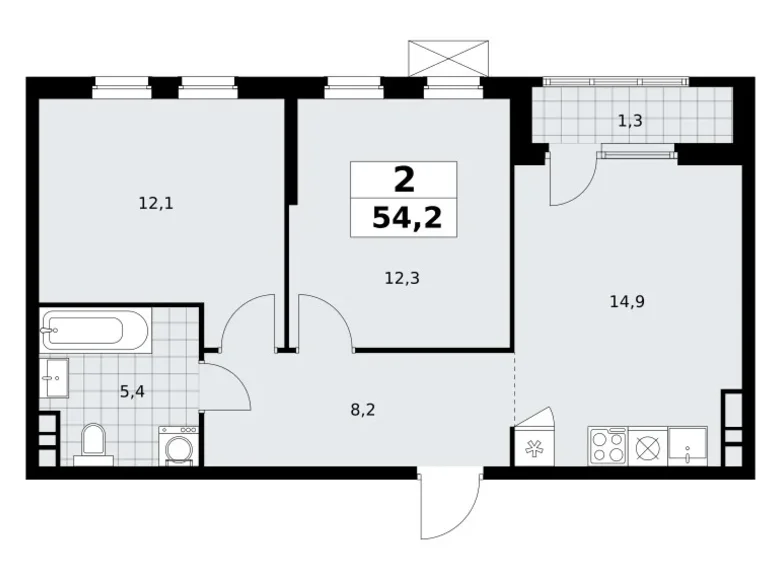 Квартира 2 комнаты 54 м² Юго-Западный административный округ, Россия