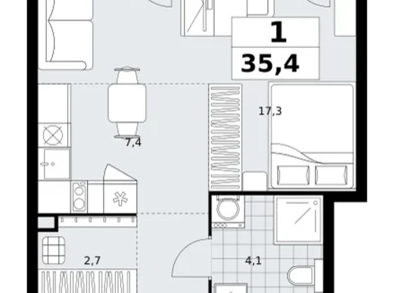 1 room apartment 35 m² Kommunarka, Russia