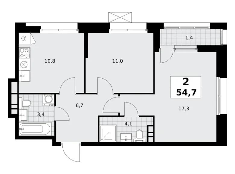 Wohnung 2 zimmer 55 m² poselenie Sosenskoe, Russland