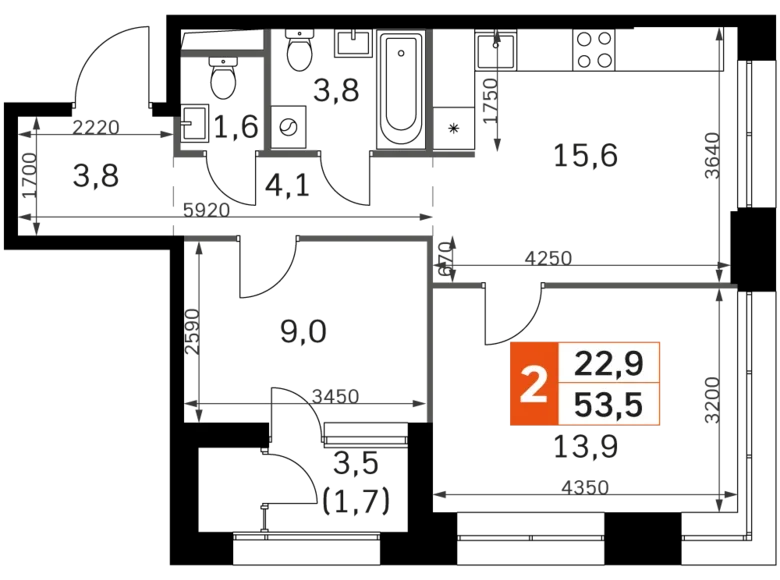 Mieszkanie 2 pokoi 53 m² Moskwa, Rosja