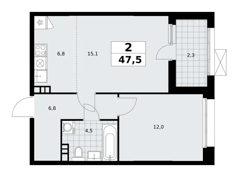 2 room apartment 48 m² poselenie Sosenskoe, Russia