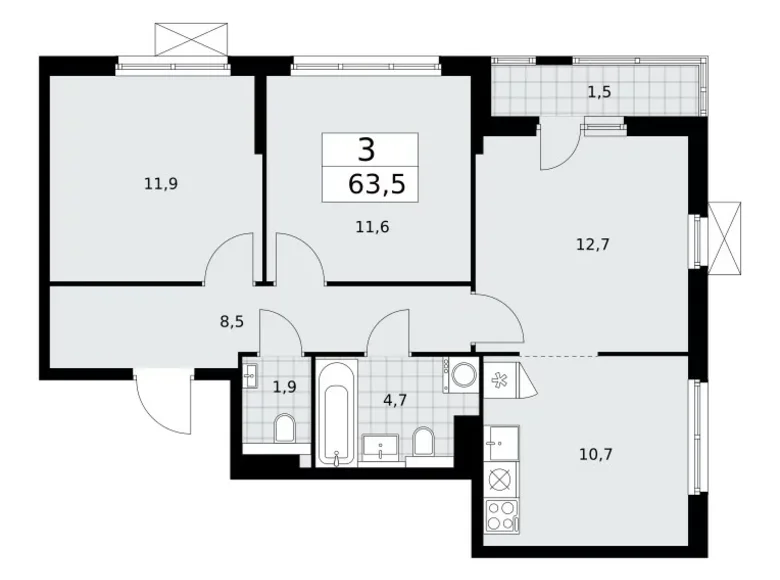 Квартира 3 комнаты 64 м² поселение Сосенское, Россия