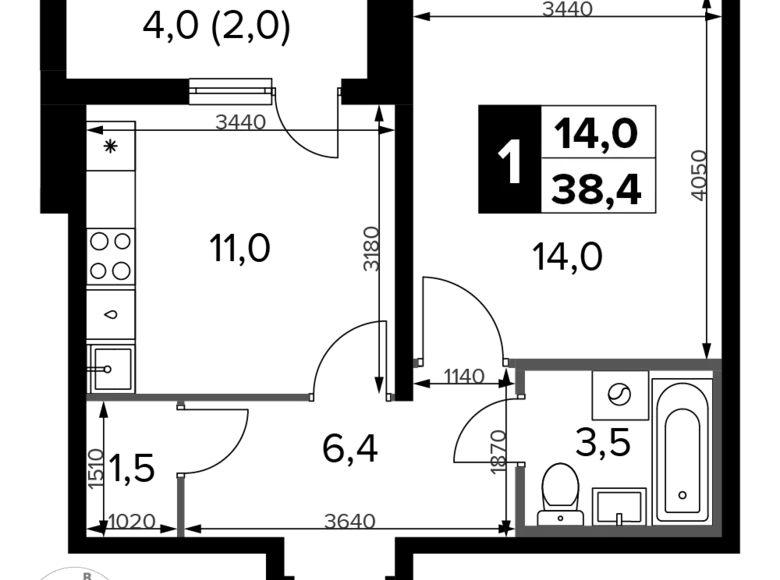 Mieszkanie 1 pokój 38 m² Potapovo, Rosja